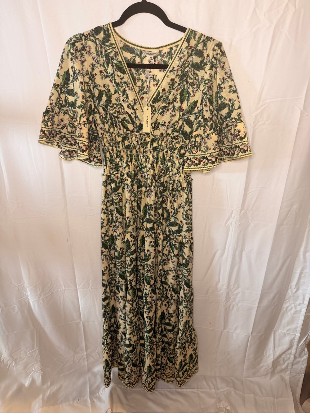 Max Studio Cream Maxi Dress with Green Floral Print